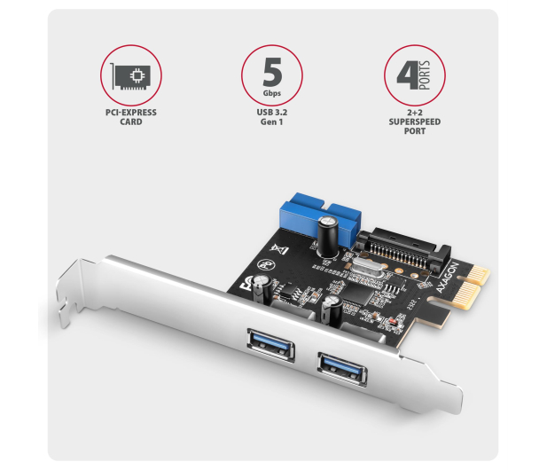 AXAGON Kontroler PCIe 2+2x port USB 3.2 GEN - 1317154 - zdjęcie 2